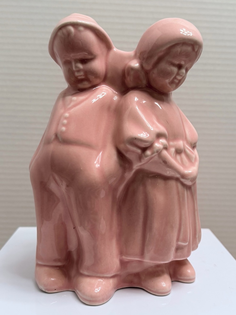 VTG Cameron Clay Pink Ceramic Dutch Boy & Girl Planter 1950s Mid Century
